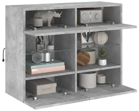 betonszürke falra szerelhető TV-szekrény LED-del 78,5x30x60,5cm