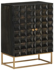 fekete tömör mangófa és vas tálalószekrény 55 x 34 x 75 cm