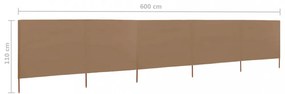 tópszínű szövet 5-paneles szélfogó 600 x 80 cm