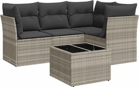 vidaXL 5 részes világosszürke polyrattan kerti ülőgarnitúra párnákkal