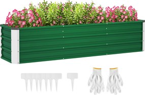 Outsunny Acél Emelt Kerti Ágyás Virágcserép Virágdoboz Kesztyűvel Zöld 183 x 47 x 40 cm | Aosom