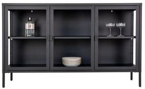 Brisbane vitrines komód, 3 ajtó, acél, fekete 140x40x85 cm