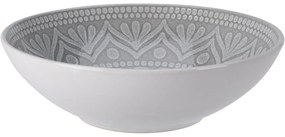 Ethnic mély kőagyag tányér, átmérő 18 cm, szürke