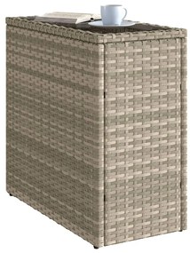 világosszürke polyrattan kerti kisasztal üveg lappal58x27,5x55cm