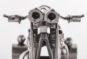 Industrial szürke fém 3 kerekű chopper trike motorkerékpár asztali dekoráció csapágy kerekekkel 9x17x7,5cm