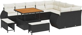 vidaXL Kerti Kanapé Szett 12 pcs Fekete polirattan