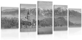 5 részes kép templom a Bledi tónál Szlovéniában