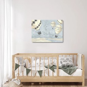 Kép - léggömbök a város felett, hűvös tónusok (üvegen) (70x50 cm)