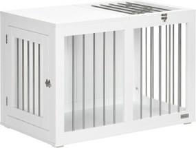 PawHut Kutyafekhely Bútor 2 Ajtóval, Acél Kutyaketrec Otthonra Közepes Kutyák Számára Maximum 20 kg, Oldalasztal Kutyakenel 80 x 50 x 56,5 cm, Fehér |