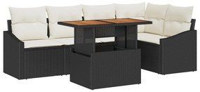6 Darabos Kerti Étkező Szett Párnákkal Fekete Poli Rattan Acacia