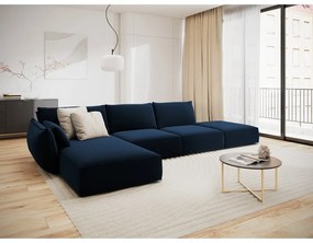 Sötétkék bársony sarokkanapé (bal oldali-heverő résszel) Vanda – Mazzini Sofas