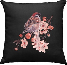 Akvarell párna Veréb virágokkal, fekete