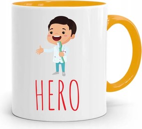 Sárga Bögre Hero Fogorvos Ajándék, fényképes nyomattal