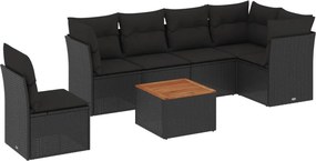 vidaXL 7 részes fekete polyrattan kerti ülőgarnitúra párnával