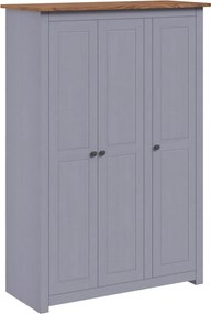 vidaXL szürke háromajtós panamafenyő ruhásszekrény 118 x 50 x 171,5 cm
