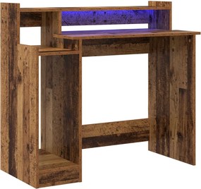 vidaXL Asztal LED -es lámpákkal Öreg fa 97 x 45 x 90 cm Faanyag