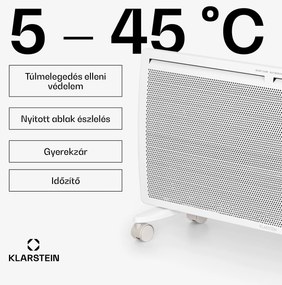 Klarstein Hot Spot Slimcurve Double Wave, konvektor, 2 az 1-ben fűtőtest, 2000 W, heti időzítő, fehér