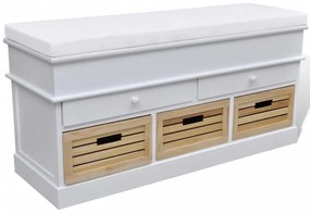 Tároló / bejárati párnatetős 2 fiókos és 3 tároló láda / pad fehér