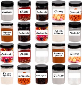 Műanyag fűszertartó tégely 100ml 20 db +címke