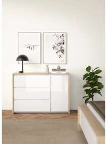Fehér-natúr színű komód tölgyfa dekorral 119x84x48 cm Next – Tvilum