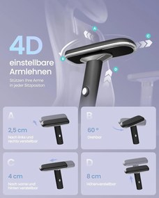 SONGMICS ergonomikus irodai szék állítható derék- és fejtámlával, max. 150 kg terhelhetőség, fekete
