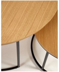 Kerek dohányzóasztal szett tölgyfa dekoros asztallappal, 2 db-os ø 80 cm Yona - Kave Home