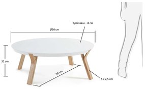 Solid fehér dohányzóasztal, ⌀ 90 cm - Kave Home