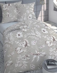 Pamut szatén ágynemű 140x200 70x90 450 virág levelek bézs