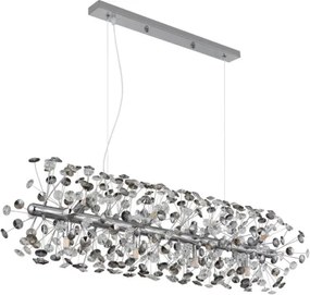 Globo 64135H4C Csillár fém krómozott, füstszínű/átlátszó K9 kristályok, átlátszó PVC kábel, magassága rövidíthető, HxSzxM: 900x300x1500mm, izzókkal/10676/: 12x G9 LED 3.5W 230V, 350lm forrás, 350lm kimenet, 3000K