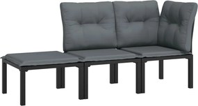 vidaXL 3 részes fekete szürke polyrattan kerti ülőgarnitúra