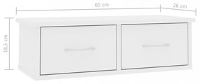 fehér szerelt fa falra szerelhető fiókos polc 60 x 26 x 18,5 cm