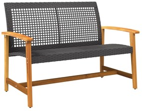 fekete polyrattan és akácfa kerti pad 112 cm