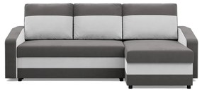 Hewlet sarokkanapé, 2 ágyneműtartóval, szövet anyag, univerzális oldal, hab töltet, szürke - fehér