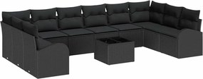 vidaXL Kanapé Szett párnával 11 pcs Fekete Polyrattan
