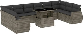 vidaXL 11 részes szürke polyrattan kerti ülőgarnitúra párnákkal