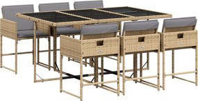 vidaXL 7 részes vegyes bézs polyrattan kerti étkezőgarnitúra párnákkal