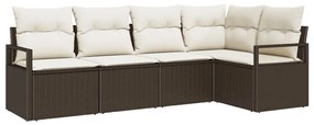 5 darabos kerti kanapé szett párnákkal, barna PE rattan, 2 személyes kerti kanapé párnákkal, barna PE rattan
