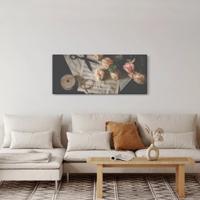 A zenei jegyzetek és a rózsák képe (120x50 cm)