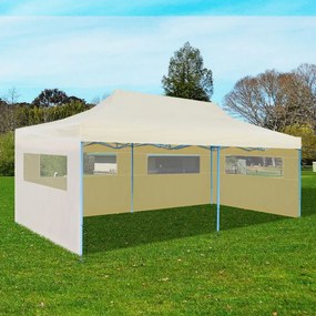 krémszínű összecsukható pavilon 3 x 6 m