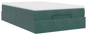 Ottomán ágykeret matraccal sötétzöld 120x200cm bársony