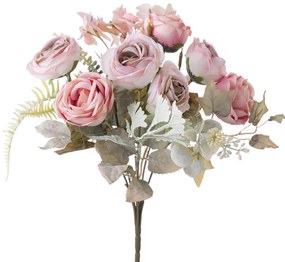 Tearózsa selyemvirág csokor, 30cm magas - Világos rózsaszín