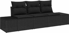 vidaXL Kanapé Szett párnával 3 pcs Fekete polirattan