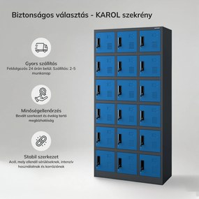 Antracit-kék rekeszes munkavállalói szekrény: KAROL, 900 x 1850 x 400 mm