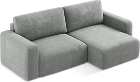 Szürke zsenília kinyitható-tárolóhelyes sarokkanapé (jobb oldali-heverő résszel) Kona – Makamii