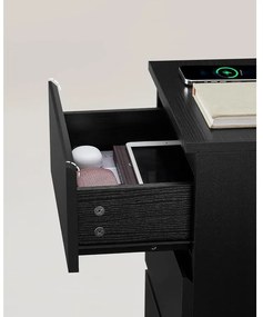 VASAGLE Éjjeliszekrény 2 darabos szett, 2 hálózati aljzattal és 2 USB-porttal, fekete színben