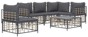 6 részes antracitszürke polyrattan kerti ülőgarnitúra párnákkal