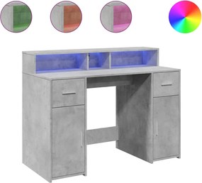 vidaXL betonszürke szerelt fa íróasztal LED-világítással 120x55x91 cm