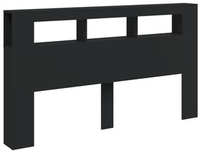 fekete szerelt fa LED-es fejtámla 180x18,5x103,5 cm