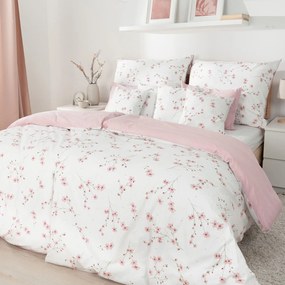 Goldea pamut ágyneműhuzat duo - cseresznyevirágok, púderrózsaszín hátoldal 140 x 200 és 70 x 90 cm