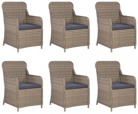 vidaXL 7 részes barna kültéri polyrattan étkezőgarnitúra párnákkal